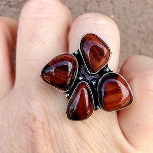 New Red Tiger Eye 925 Silver Ring.